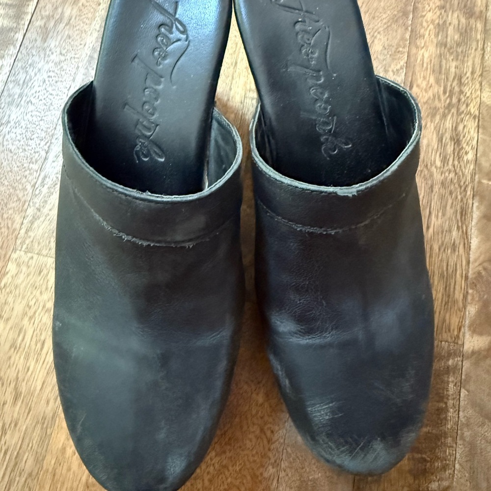 Free People Black Leather Heeled Clogs 8